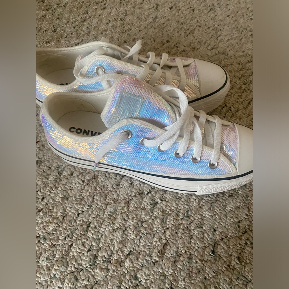 Brand new white sequin converse.